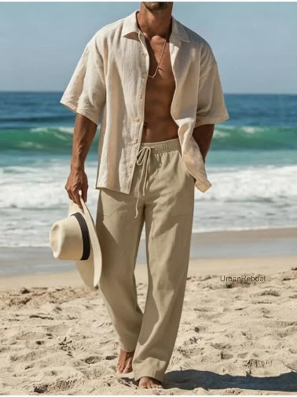 Cotton Linen Pants Men Casual Loose Fit Summer Drawstring Lounge Pants with
